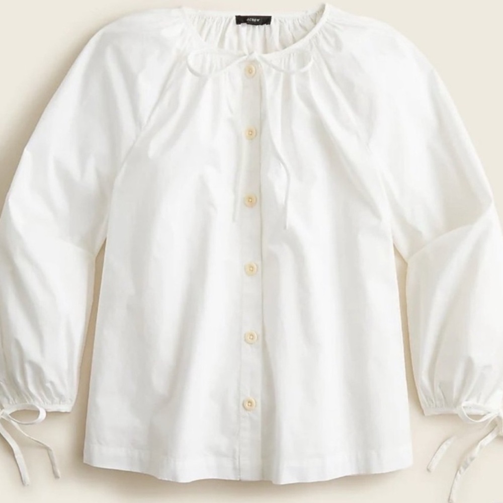 J. Crew Tie-Sleeve Button-Front Cotton Poplin Top White